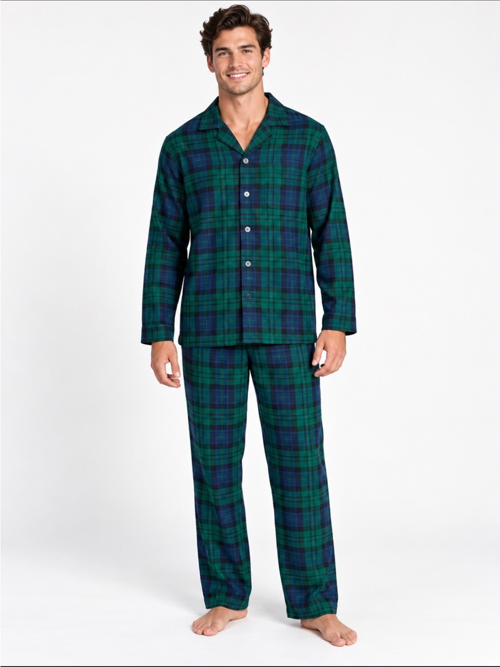 LandsEnd Men's 2 Piece 100% Cotton Flannel Pajama Set, Shirt and Pants